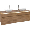 VILLEROY & BOCH Legato závesná skrinka pod dve umývadlá na dosku, 4 zásuvky, s LED osvetlením, 1600 x 500 x 550 mm, Oak Kansas, B600L0RH