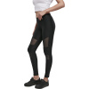 Urban Classics Ladies Tech Mesh Rib Leggings - ČIERNA (Čierne dámske legíny Ladies Tech Mesh Rib Leggings sú pruhované legíny so sieťovanými prvkami na prednej strane)