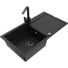 Mexen Leo, drez granitový 900x500x190 mm, 1-komorový, čierna s čiernym sifónom a čierna drezová batéria Rita, 6501-77-670300-70-B