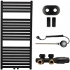CERANO - Kúpeľňový radiátorový set Luigino - kombinované vykurovanie, wifi tyč - stredové pripojenie 50 mm - 300W - čierna matná - 970x450 mm