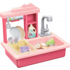 Detská kuchynka Teddies Drez na umývanie riadu ružový + kohútik na vodu s doplnkami (8592190851965)