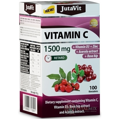 JutaVit Vitamín C 1500 mg tbl s postupným uvoľňovaním, s vitamínom D3, zinkom, šípkami a extraktom z aceroly 100 ks