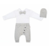 Baby Nellys 3-dielna sada Hubert, body s motýlikom, tepláčiky a čiapočka - sivá, veľ. 92 98 (2-3r)