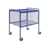 Mrežový vozík typ KM s vekom, práškovo lakovaný modrý, DxŠ 800x600 mm, 100 kg, 4 PU kolieska