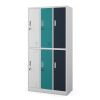 Nábytek PEGAS Kovová uzamykatelná šatní skříňka šedo-vicebarevná: s 6 boxy IGOR, 900 x 1850 x 450 mm