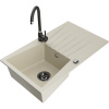 Mexen Cesar granitový drez 1-komorový s odkvapkávacou plochou a kuchynskou batériou Telma, béžový - 6514-69-670200-70