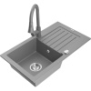 Mexen Pablo granitový jednokomorový drez s odkvapkávačom a kuchynskou batériou Elia, šedý - 6510-71-670101-71