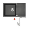 Granitový drez s batériou LINEA 780 XC 480 x 780 mm čierny metalický G4674XC + batéria Elka