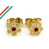 Zlaté detské náušnice 585 biele a červené kvety (Zlaté detské náušnice 585 biele a červené kvety)