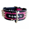 Obojok kožený 4cm s menom + ostne - ružový