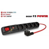Acar F5 10m kabel, 5 zásuvek, přepěťová ochrana, max.proud 16A, černý ppacarf5-10power PremiumCord