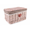 Hnedý úložný košík s hnedou látkou s vrchnákom a dekorom srdce - 30x20x16 cm