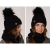 Zimný set čepice s bambulí a šál, pletený tunel ZIZI17/K7 Farba: Čierna, Veľkosť: Universal