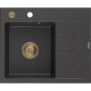 Mexen Ben jednokomorový žulový drez s odkvapkávačom, ľavý 600 x 500 mm, čierny s bodkami, sifón zlatý