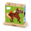Viga Drevené puzzle kocky na stojane Farma 14x14x5 plnofarebný motív