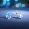MSPERK Moderné dámske strieborné náušnice s modrým opálom Slza Ag 925/1000: 1,07g