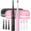 FairyWill FW-507, 2 Sonické zubné kefky s puzdrom a hlavicami, čierna a rúžová FW-507 black&pink