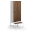 Šatníková skrinka s lavičkou, 2 oddiely, 1875 x 600 x 500/800 mm, zámok s čítačkou RFID kariet, laminované dvere, orech