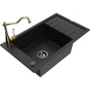 Mexen Elias granitový drez 1-komorový s odkvapkávačom a kuchynskou batériou Carla, čierny - 6511-77-670700-50-B