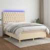 vidaXL Posteľ boxsping s matracom a LED krémová 140x190 cm látka - Krémová - 56685-11694