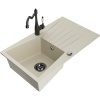Mexen Cesar žulový kuchynský drez s 1 komorou s odkvapkávačom a kuchynskou batériou Carla, béžový - 6514-69-670700-70