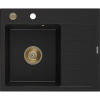 Mexen Ben granitový drez 1-komorový s odkvapkávacou plochou, ľavý 600 x 500 mm, čierny, sifón zlatý - 6522605000-77-G