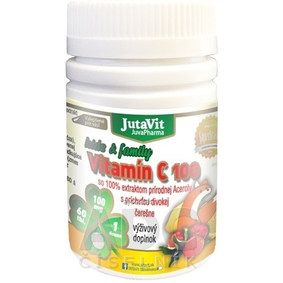 JuvaPharma Kft. JutaVit Vitamín C 100 mg kids & family tbl s extraktom Aceroly, s príchuťou čerešne 1x60 ks