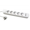 Solight predlžovací prívod, 5 zásuviek, USB 2.4A, biely, 3 x 1mm2, vypínač, 2m (PP152USB)