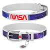 WAU DOG Kožený obojok so vzorom NASA 21 biely Obvod krku: 30-39 cm, širka: 20 mm