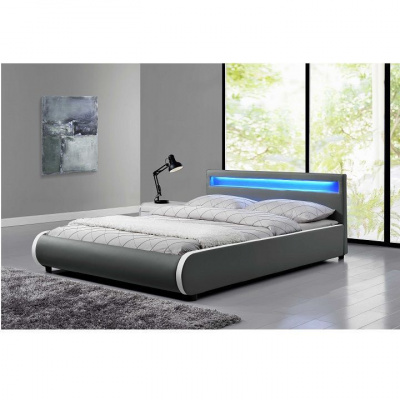 Tempo Kondela Manželská posteľ s RGB LED osvetlením, sivá, 160x200, DULCEA (169x74x217cm)
