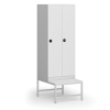 Šatníková skrinka s lavičkou, 2 oddiely, 1875 x 600 x 500/800 mm, zámok s čítačkou RFID kariet, laminované dvere, biela