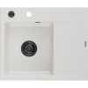 Mexen Ben jednokomorový granitový drez s odkvapkávačom, ľavý 600 x 500 mm, biely, čierny sifón - 6522605000-20-B