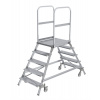 Rebrík na podstavec z hliníka, obojstranný vstup, otočné kolieska, 5 stupne, veľk.ploš.600 x 800 mm