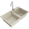 Mexen Tomas, granitový drez 800x500x190 mm, 2-komorový a chrómová batéria Telma, béžová, 6516-69-670200-00