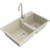 Mexen Tomas, granitový drez 800x500x190 mm, 2-komorový a béžová batéria Telma, béžová, 6516-69-670200-69