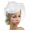 B-TOP Dámsky fascinátor klobúčik s perím a závojom - biely