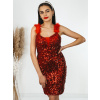 Flitrované dámske spoločenské šaty s pierkami na ramienkach - červené - UNI