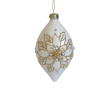 VIANOČNÁ GUĽA sklo Cimburína podlhovastá, ozdobná 15/22cm BIELO-ZLATÁ