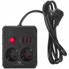 Predlžovací kábel s 2 zásuvkami, 2500W, 3x USB, čierny, 1,5m