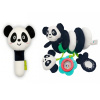 Plyšová senzorická špirála + plyšové pískatko Panda - čierna, biela