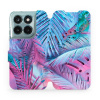 Flip pouzdro na mobil Motorola Moto G77 5G - Mobiwear MG10S, fialové a modré listy (Flip pouzdro, obal, kryt na mobil Motorola Moto G77 5G, tenký design, silikonová vanička, stojánek)