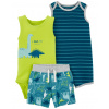 CARTERS CARTER'S Set 3dielny overal letný kr. rukáv, body bez rukávov, kraťasy Stripes Dinos chlapec 6m