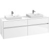 VILLEROY & BOCH Collaro závesná skrinka pod dve umývadlá na dosku, 4 zásuvky, s LED osvetlením, 1600 x 500 x 548 mm, Glossy White, C021B0DH