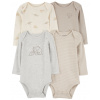CARTER'S Body dlhý rukáv Gray Elephant neutrál 4ks NB/ veľ. 56
