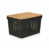 ČIERNA PLASTOVÁ NÁDOBA S BAMBUSOVÝM VIEČKOM 36 X 26 X 22 CM NA POTRAVINY