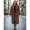 Dlhý dámsky hnedý kožušinový kabát NY0759z, ny0759z-L L