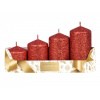 Sviečky adventné stupňovité glitrované d5x6 / 7,5 / 9 / 10,5 cm 4ks