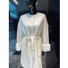 Max Original Leather Vlnený kabát s pravou kožušinou 2907C white (XL 50-52) - White - XL