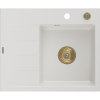 Mexen Ben granitový drez 1-komorový s odkvapkávačom, pravý 600 x 500 mm, biely, sifón zlatý - 6523605000-20-G