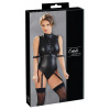 Cottelli Bondage - lesklé body bez rukávov a manžety na ruky (čierne) - L